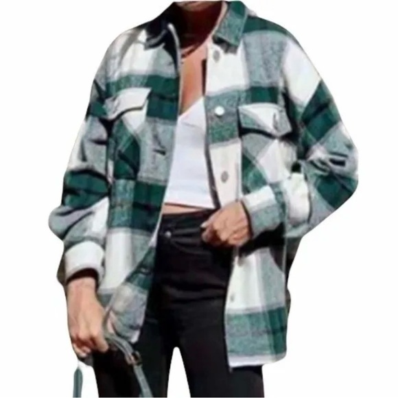 Avec Les Filles Green and White Plaid Long Sleeve Shirt Jacket Size XS - Picture 2 of 11